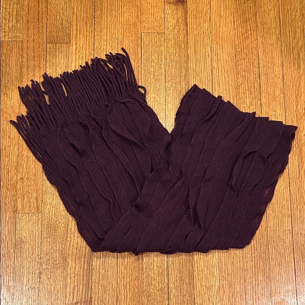 Plum Cable Knit Scarf with Fringe